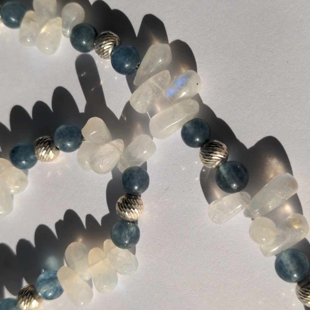 Moonstone & Kyanite Sterling Silver necklace. New Glowing Genuine Gems, Blue - Picture 3 of 4